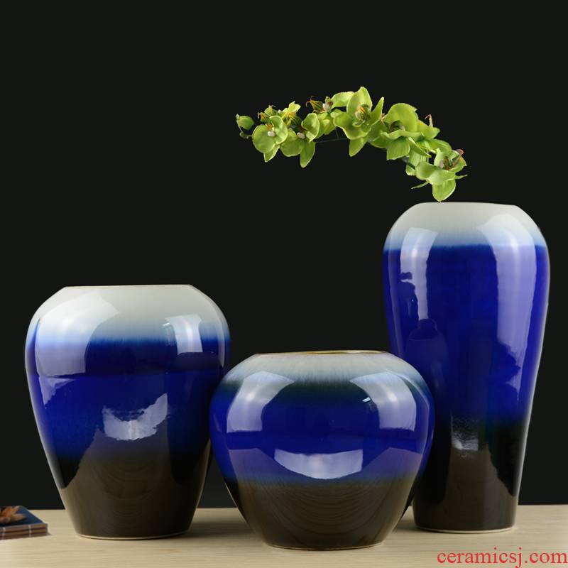 Jingdezhen ceramic blue vase manually contracted style living room TV ark, flower arranging household handicraft furnishing articles
