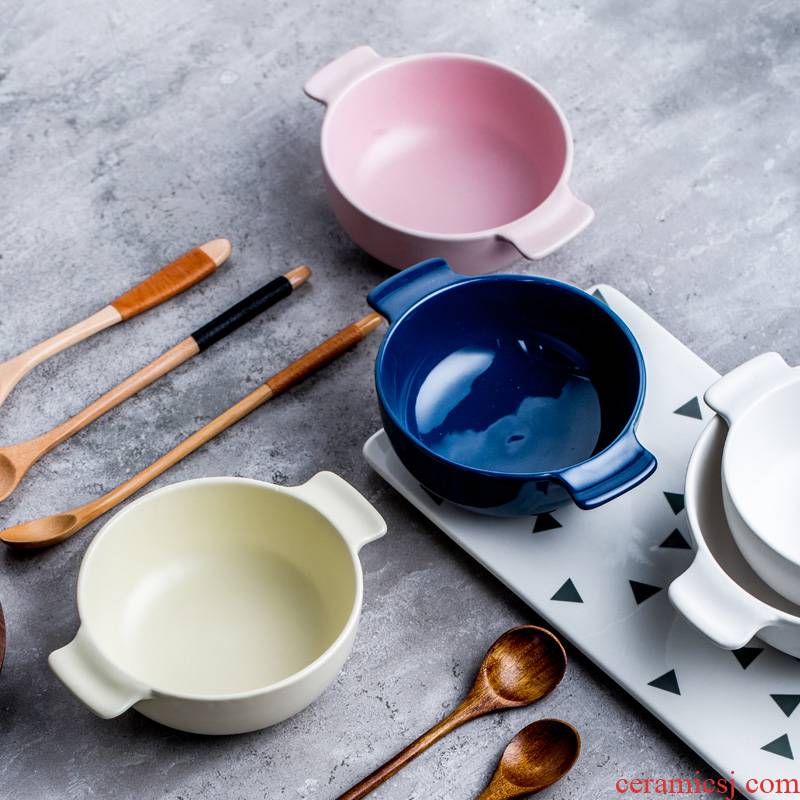 Printing to the product creative Japanese ceramic glaze ears always children rainbow such as bowl big bowl of soup bowl noodles salad breakfast