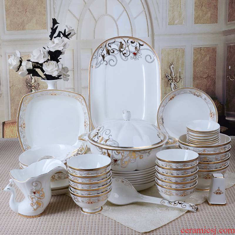 European dishes suit tangshan princess I 52 head tableware suit dishes household ipads China Chinese dish bowl