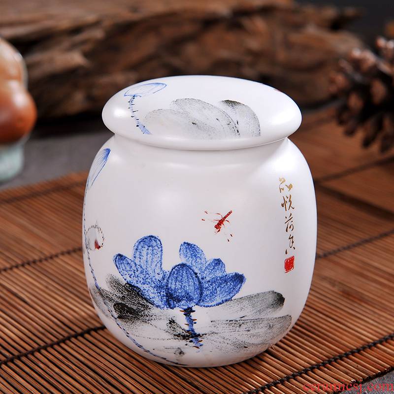Caddy fixings jingdezhen ceramics with cover seal pot small storage POTS portable storage tea pot tea Caddy fixings and POTS