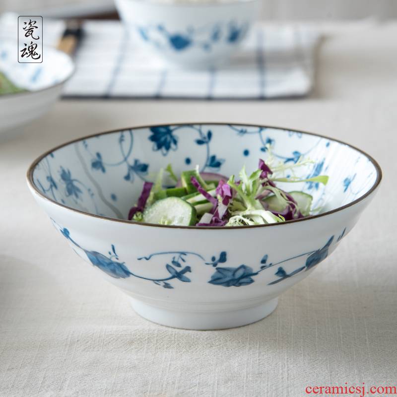 Porcelain soul thread pull rainbow such use household contracted Japanese glair Porcelain tableware large soup bowl character large bowl of countries