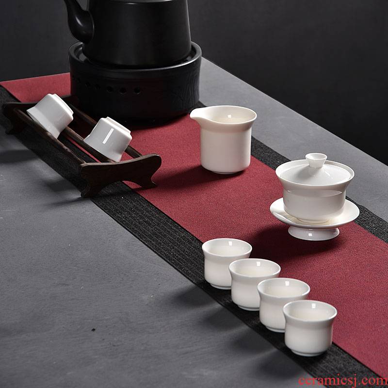 Jun ware dehua white porcelain kung fu tea set suit pure white tureen of a complete set of tea cups of household porcelain tea set