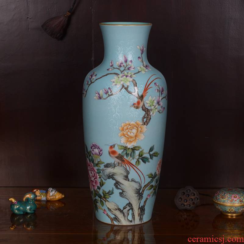 Jingdezhen ceramics high - grade hand - made archaize qianlong blue tail vase household adornment process sitting room furnishing articles