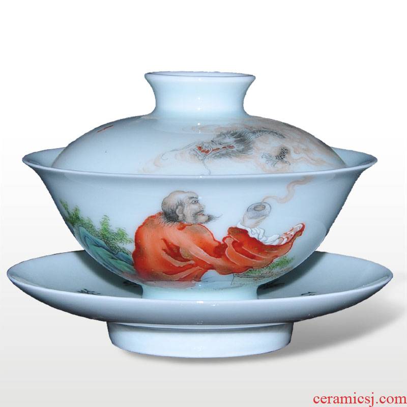 Offered home - cooked in jingdezhen famous Jin Hongxia hand - made famille rose porcelain tea tureen three cup bowl lohan 】 【