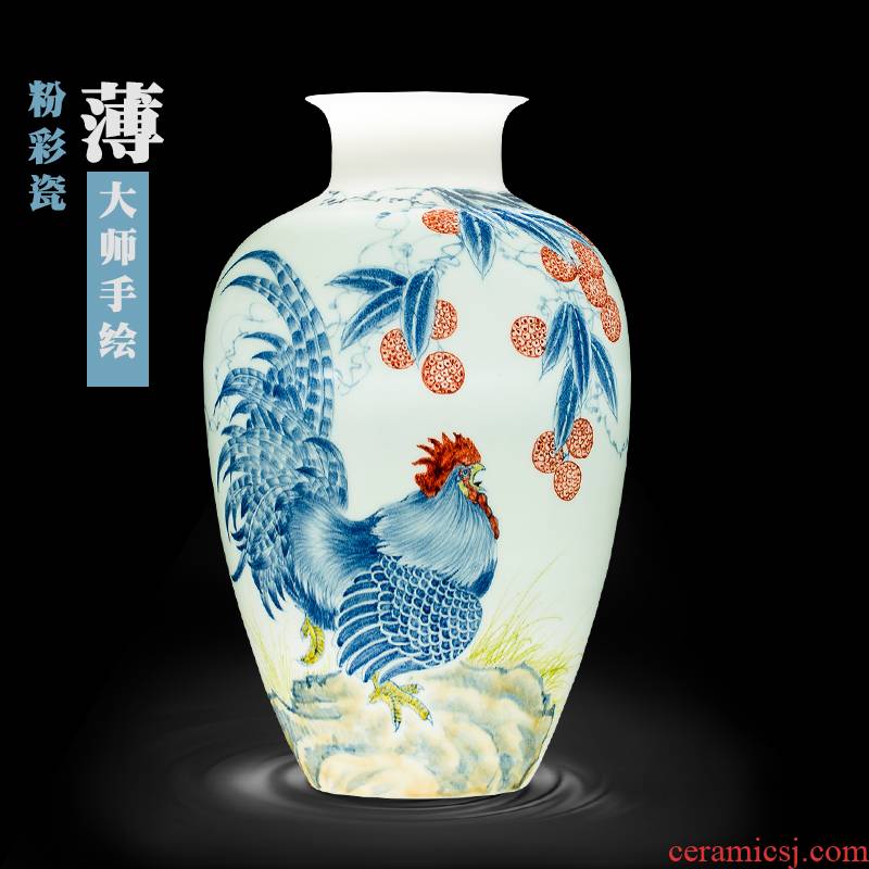 Jingdezhen ceramics hand - made pastel prosperous thin body new Chinese style household vase sitting room adornment is placed