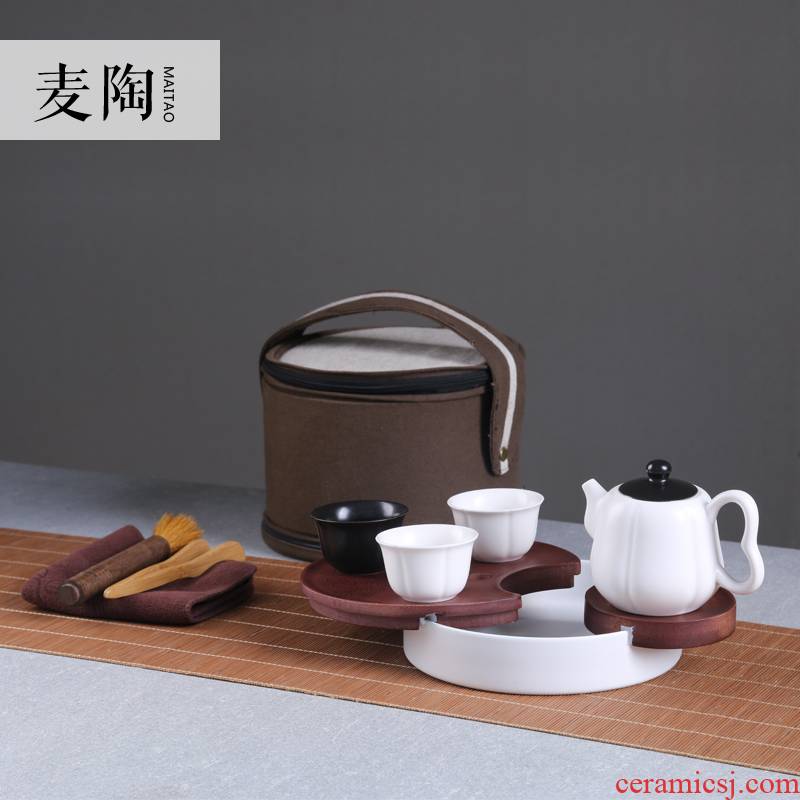 MaiTao creative Japanese cotton and linen travel tea set to receive a bag bag in a pot of three cups of kung fu tea tea cups