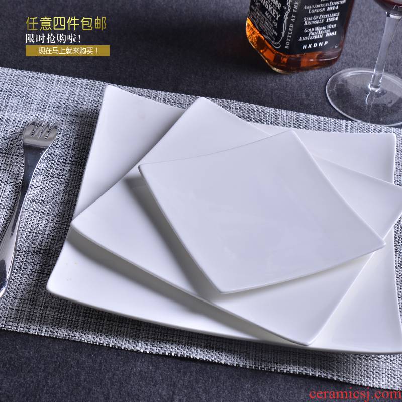Gold square creative pure white ipads porcelain ceramic dish dish dish beefsteak dinner plate Shanghai disc shaped plate