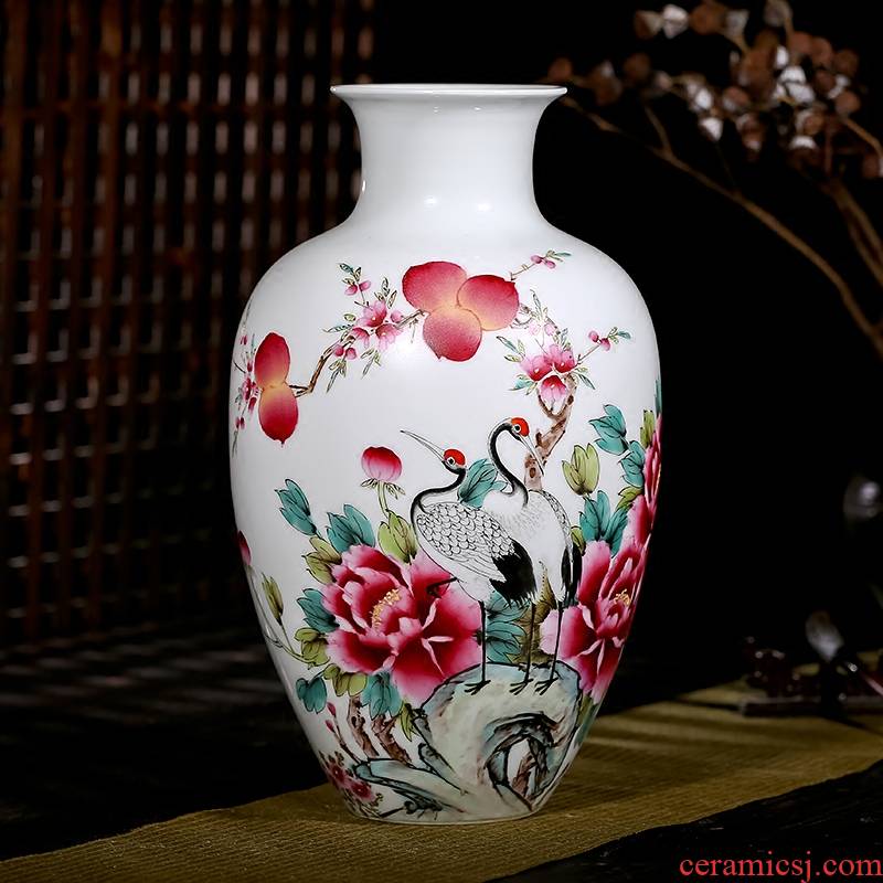 Jingdezhen ceramic hand - made vases, pure manual famous masterpiece wealth longevity flowers sitting room of Chinese style furnishing articles