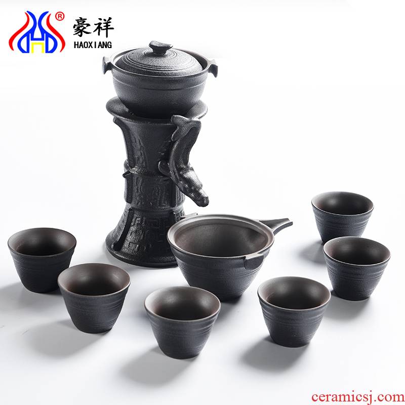 Hao auspicious prevent hot semi - automatic kung fu tea set to restore ancient ways of black ceramic lazy automatic tea teapot teacup suits for