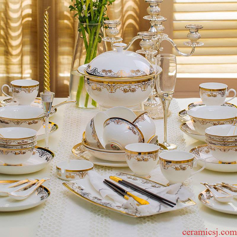 Jingdezhen ceramic tableware suit European up phnom penh dish of household ceramics dishes chopsticks combination wedding gifts