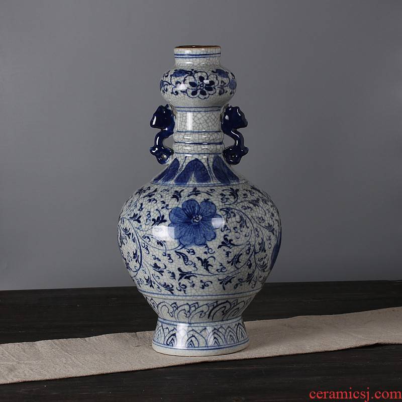 Jingdezhen ceramics antique piece of archaize ears crackle vase bottle home act the role ofing is tasted furnishing articles in the living room