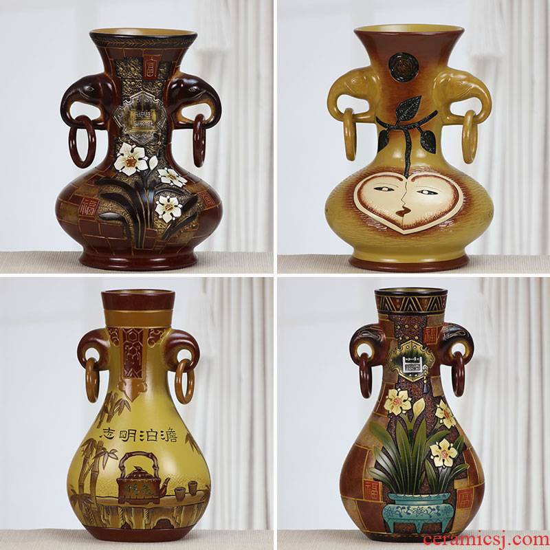 The Big well as ears ceramic vase decoration sitting room of Chinese style household furnishing articles rich ancient frame hand - made crafts and gifts