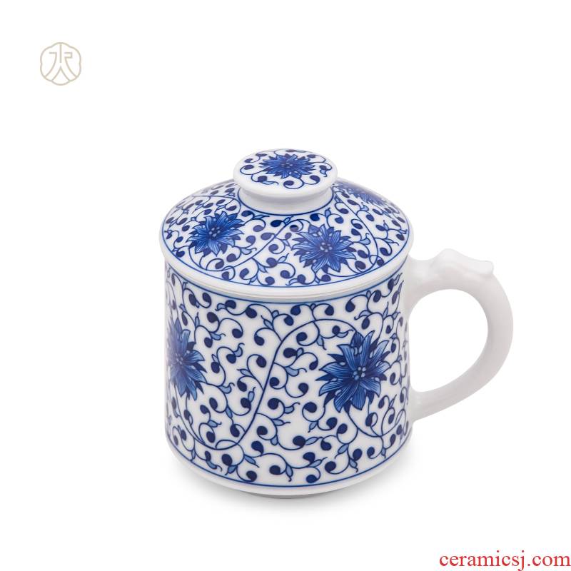 Cheng DE xuan tea set, ceramic jingdezhen blue and white office cup with hand - made filtering) 5 cups around branch lotus