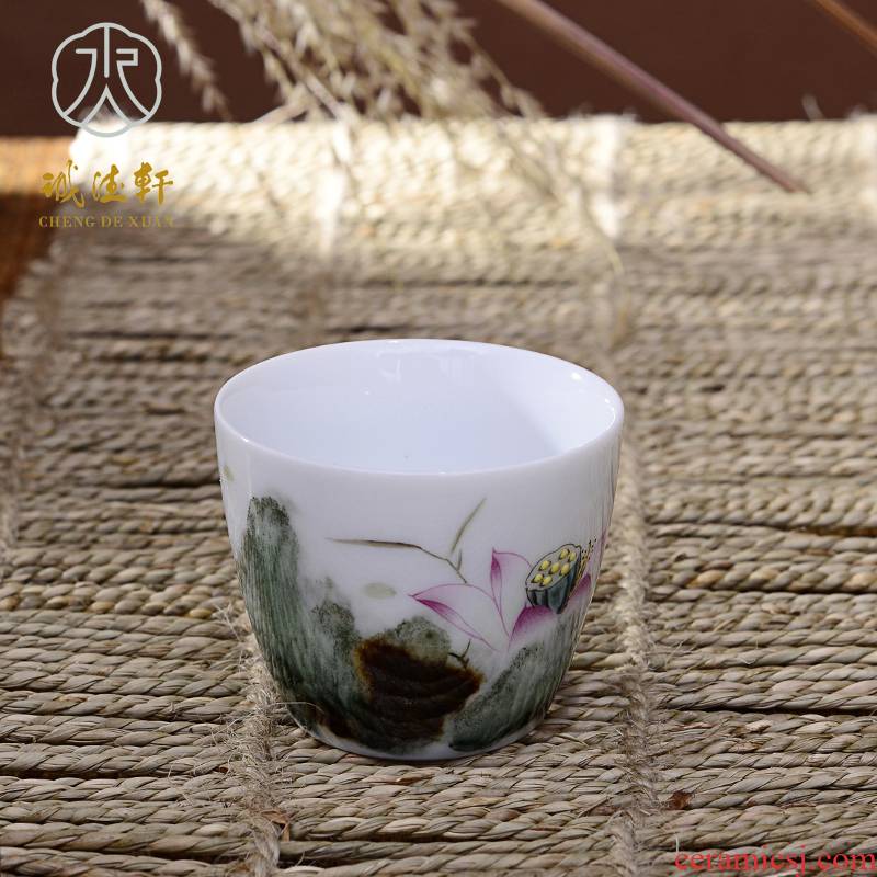 Cheng DE hin kung fu tea set, jingdezhen famille rose porcelain pure hand - made master cup cup at 48 single CPU variable fragrant lotus