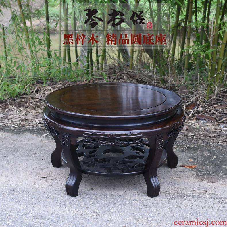 Ebony woodcarvings tank base vase base bonsai circular base of real wood of Buddha stone base furnishing articles