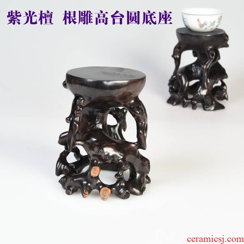 Pianology picking purple light ebony carved round base along with the form of a stone base solid wood penjing jade stone base