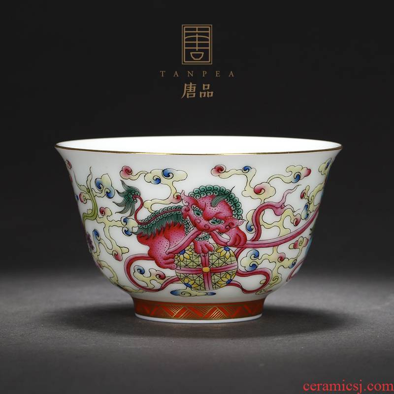 Enamel see China tea set is all hand lion roll silk tea cup cup personal Lord jingdezhen ceramic kung fu suits for