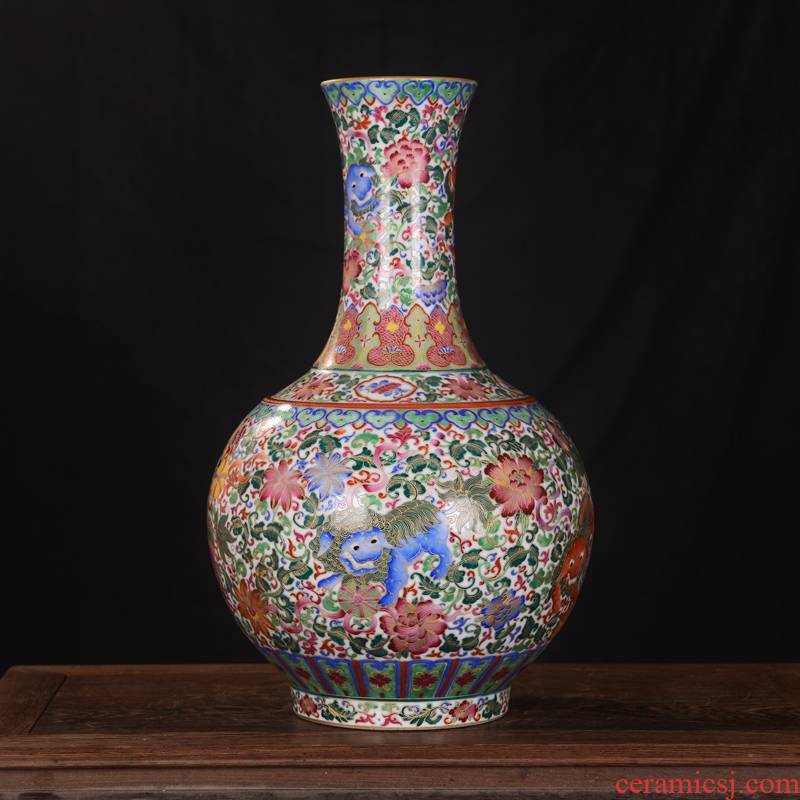 Jingdezhen ceramics high - end antique gold kirin qianlong vase household adornment design process sitting room furnishing articles