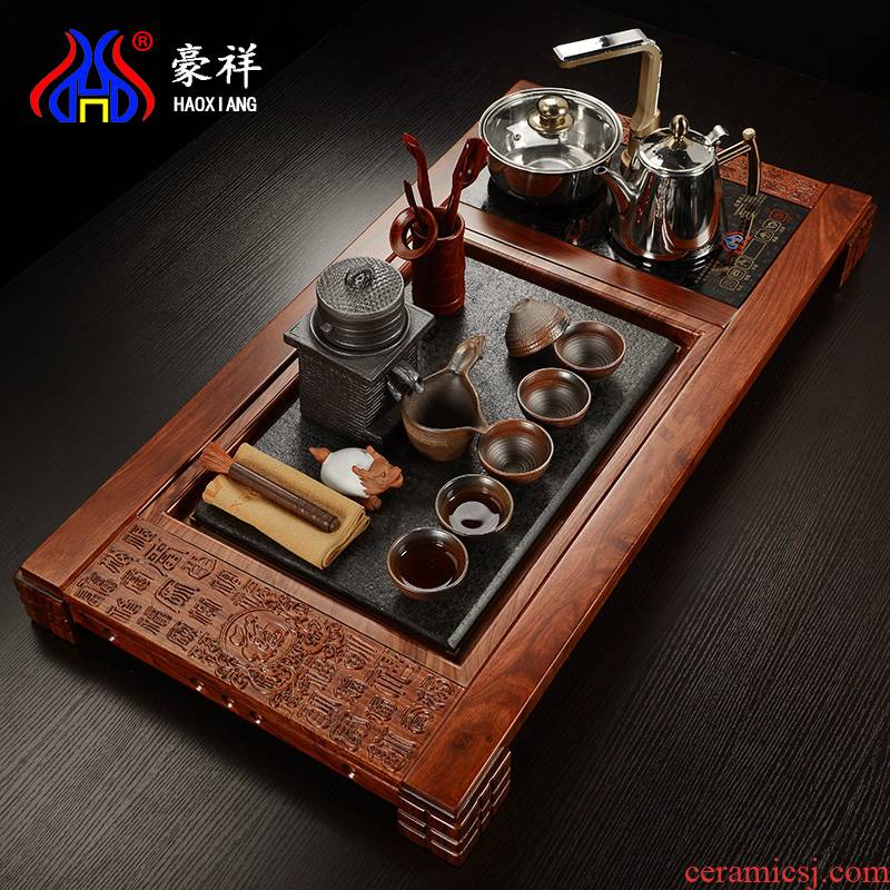 Howe cheung hua limu solid wood tea tray was sharply violet arenaceous stone your up kung fu tea sets induction cooker four one household