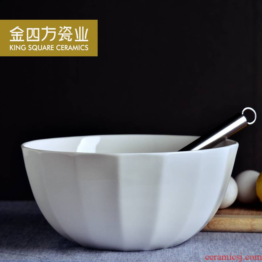 Gold square pure white bread and butter of tangshan ipads porcelain tableware and 9 inches large bowl of soup bowl rainbow such use tableware ceramic bowl and rainbow such use