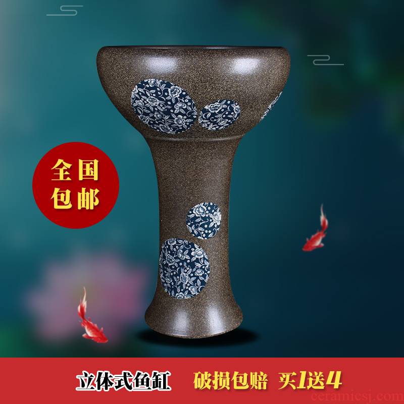 Jingdezhen ceramic floor pillar type tank oversized goldfish bowl LianHe flowerpot brocade carp is suing water lily bowl