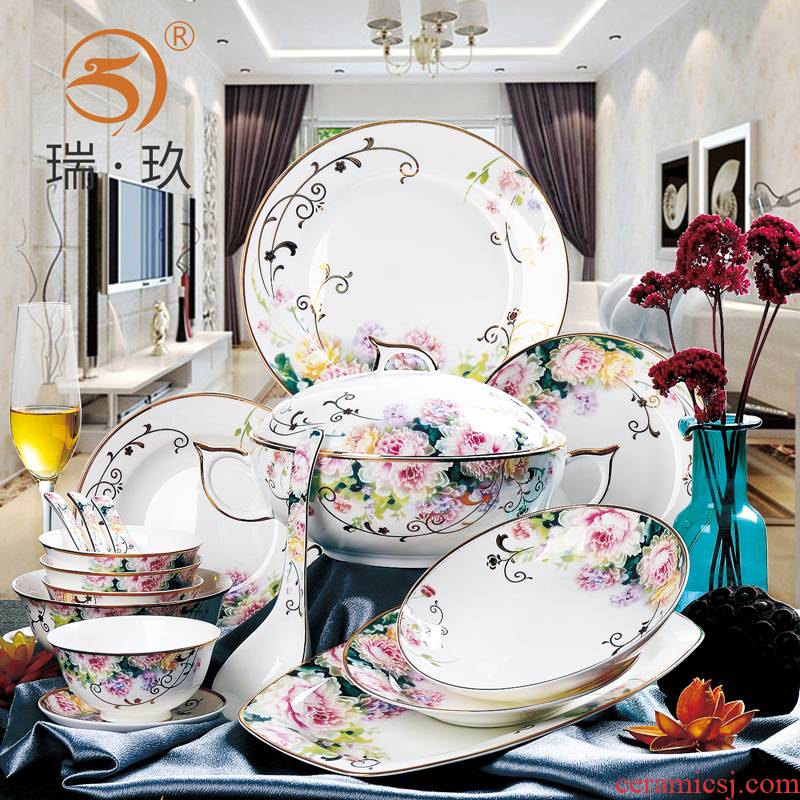 Tangshan 56 head ipads porcelain tableware suit Chinese creative up phnom penh ceramic dinner set dishes suit household 6 people