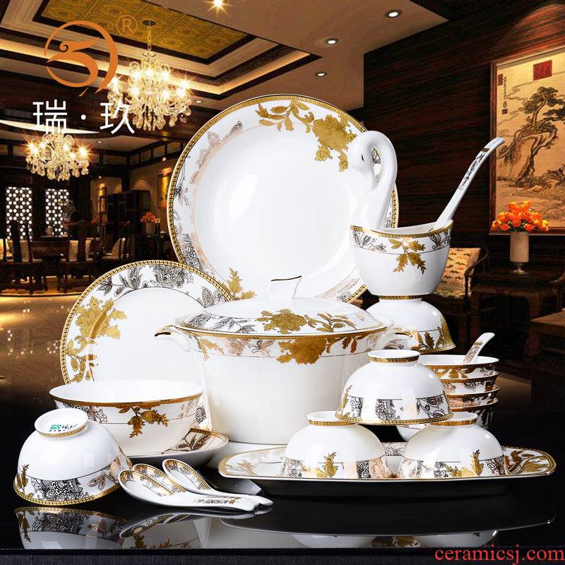 Ipads bowls disc set of tangshan ceramics tableware key-2 luxury up phnom penh Chinese dishes tableware suit housewarming atmosphere