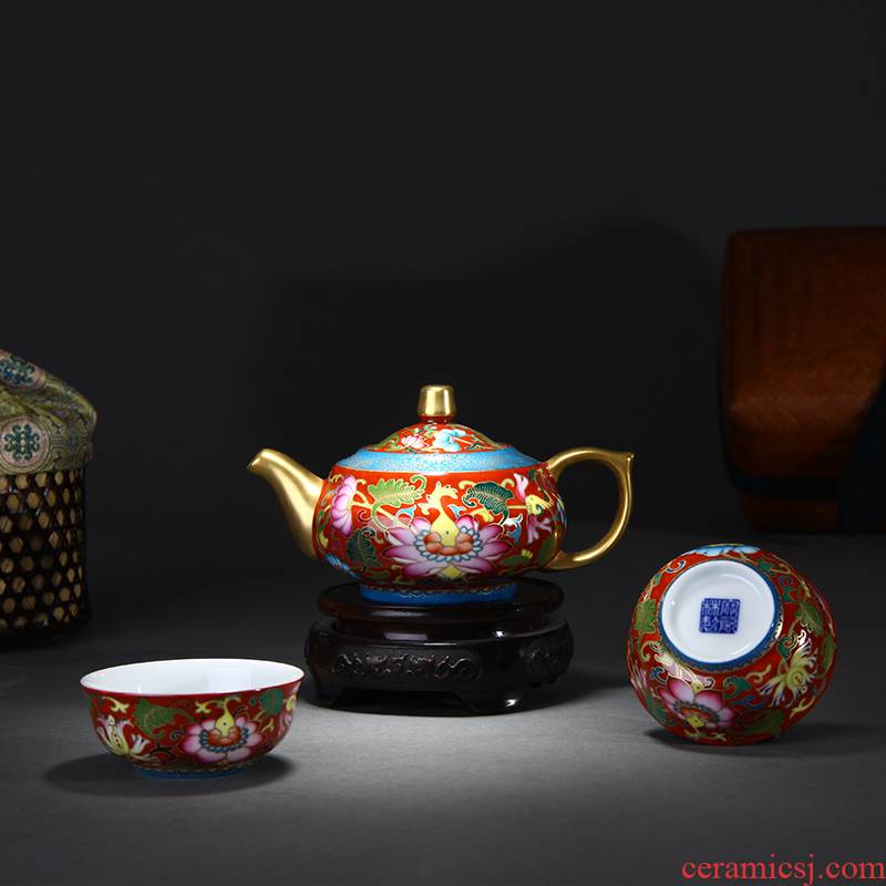 Treasure porcelain of jingdezhen ceramic Lin kung fu masters cup a pot of tea colored enamel teapot tea cup two cups