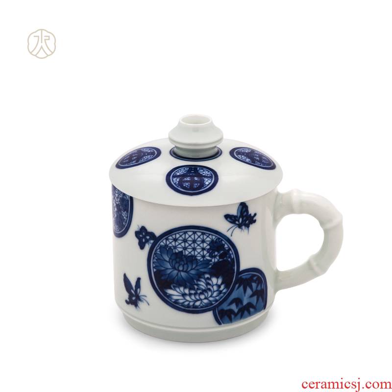 Cheng DE hin kung fu tea set custom 】 【 jingdezhen blue and white 2 office cup blessing accompany you