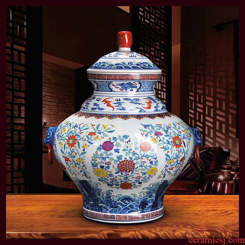 Antique hand - made porcelain of jingdezhen ceramics general bucket color binaural pot cover household crafts are sitting room
