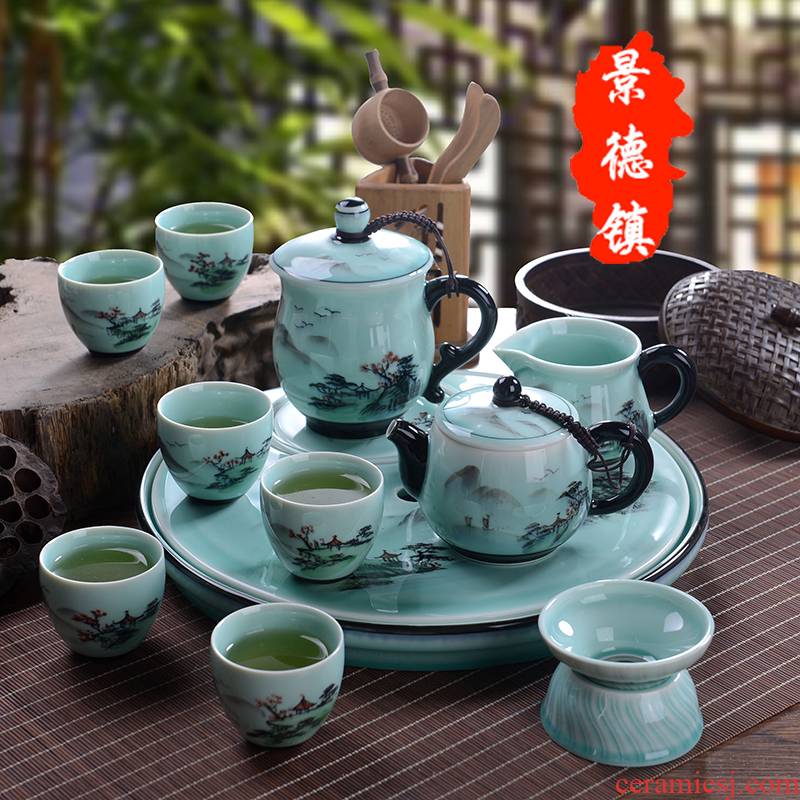 Jingdezhen hand - made tea set suit household ceramics kung fu tea sets tea tray doesn a complete set of the teapot tea cups