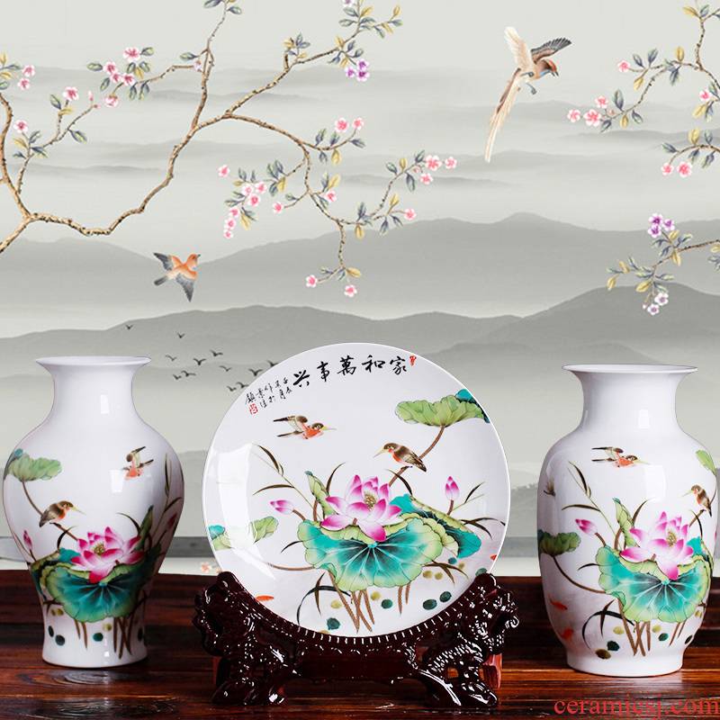 Jingdezhen ceramics three - piece floret bottle of modern Chinese style household living room TV ark, flower adornment furnishing articles