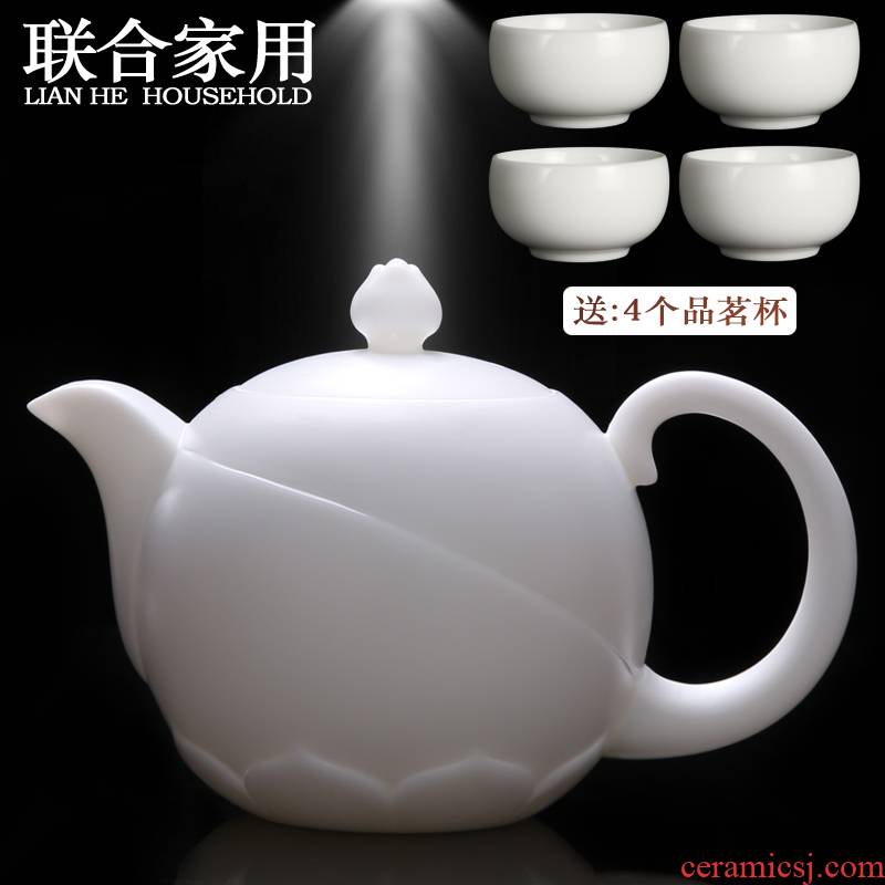 To be household Chinese white hand masters the teapot dehua white porcelain teapot and ivory white suet jade gourd ladle pot