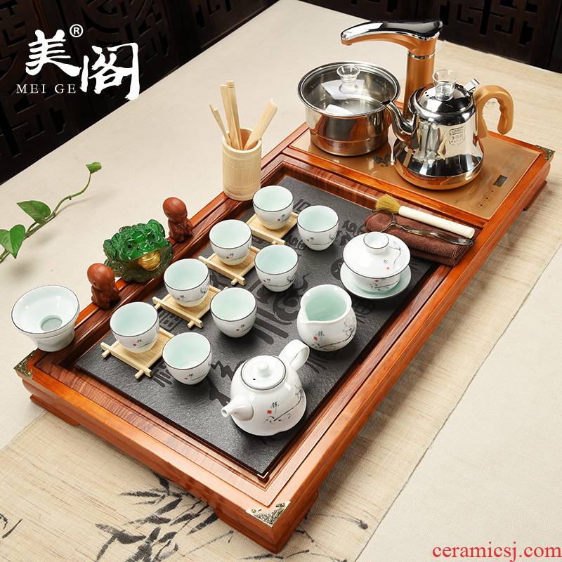 Ceramic contracted beauty cabinet kung fu tea set the whole household automatic tea tea tea tray was violet arenaceous real wood