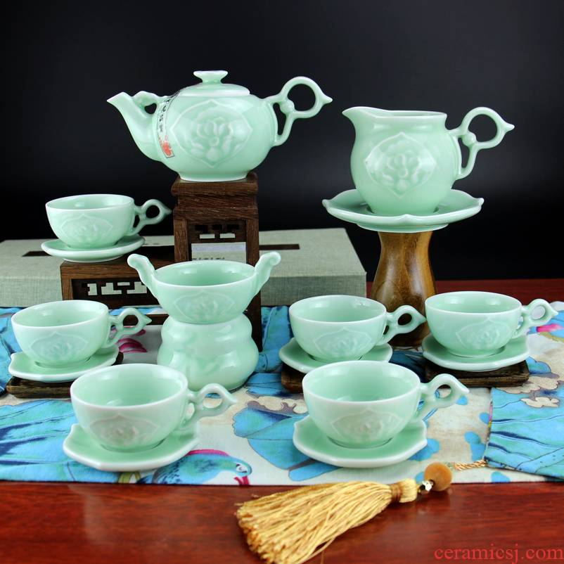 Jingdezhen better purple ceramic tea set kung fu tea set of a complete set of sample tea cup teapot the qing song celadon glaze