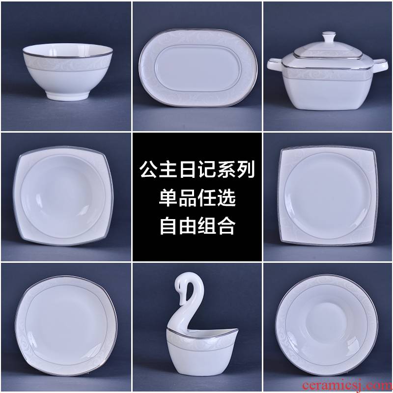 Gold square ipads tangshan porcelain tableware creative soup bowl square plate LIDS, bowl suit princess diaries DIY wedding gifts