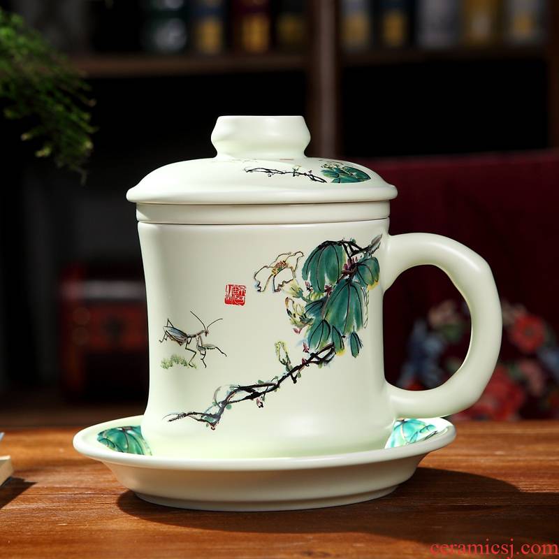 With cover to filter the tea cup home boss office water in a cup of jingdezhen ceramic tea set