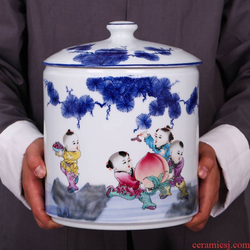 Jingdezhen ceramic blue and white porcelain tea sealing seal pot pot home puer tea cake porcelain tea pot