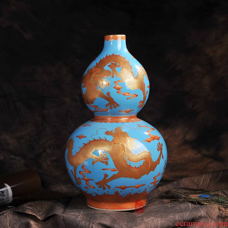 Jingdezhen ceramics archaize to the see colour blue dragon home sitting room place gourd vases, modern arts and crafts
