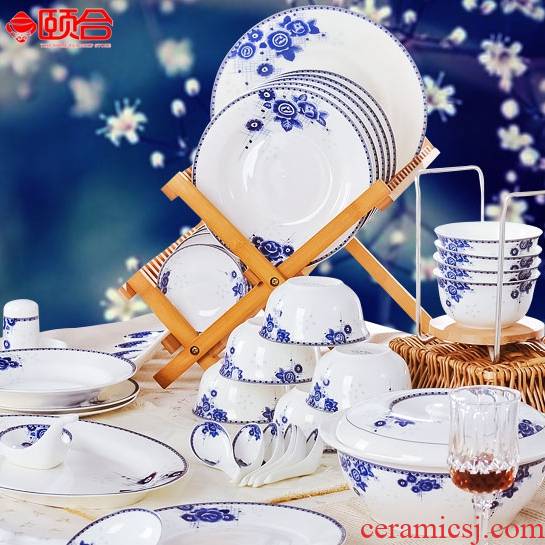 56 the head of the blue and white ipads China - glazed in dinner household microwave bowl dish flavor dish combination suit everyday gifts