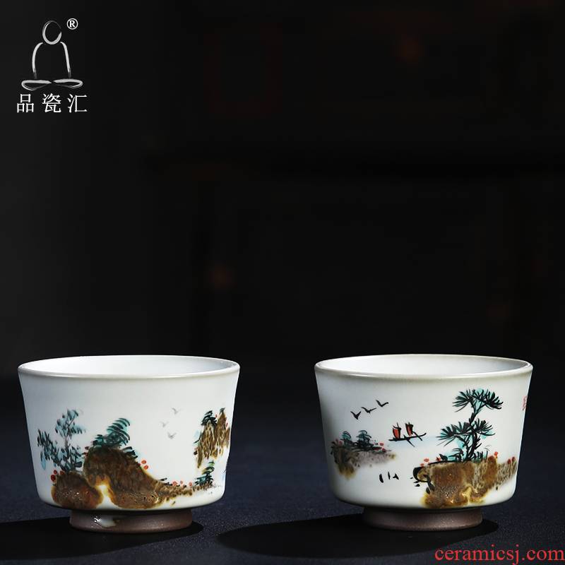Taste the traditional Chinese painting landscape your up porcelain remit hand - made master cup can keep on glaze hand - made teacup tea sample tea cup