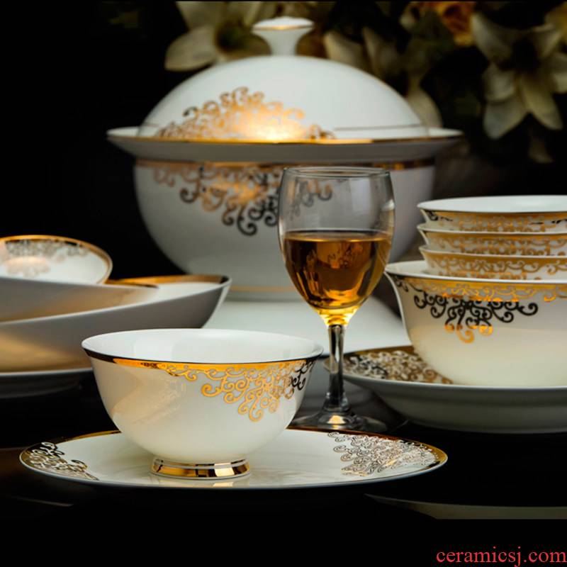 Jingdezhen ceramic tableware suit up phnom penh dish dish bowl continental food ceramics 58 head housewarming wedding gift