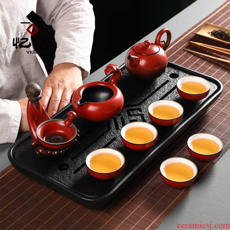 Have ancient tea set household contracted office up hong tao tea teapot teacup tureen of a complete set of kung fu tea set