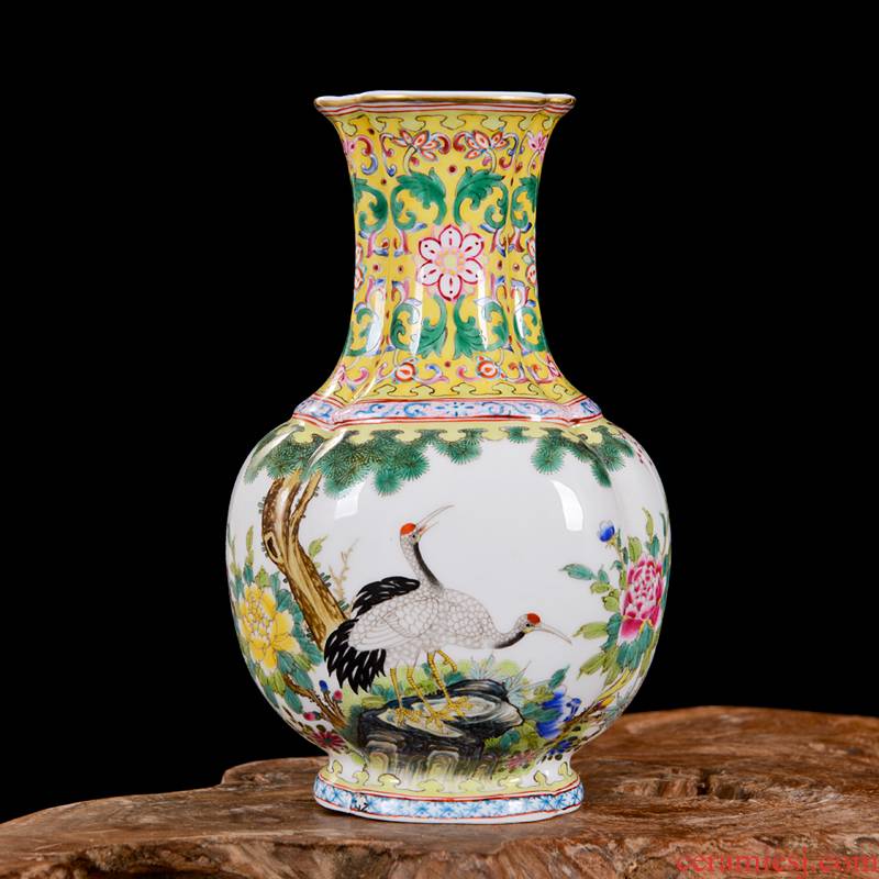 Jingdezhen ceramic vase high - end antique yong zheng famille rose double crane bottle home decoration craft flower furnishing articles