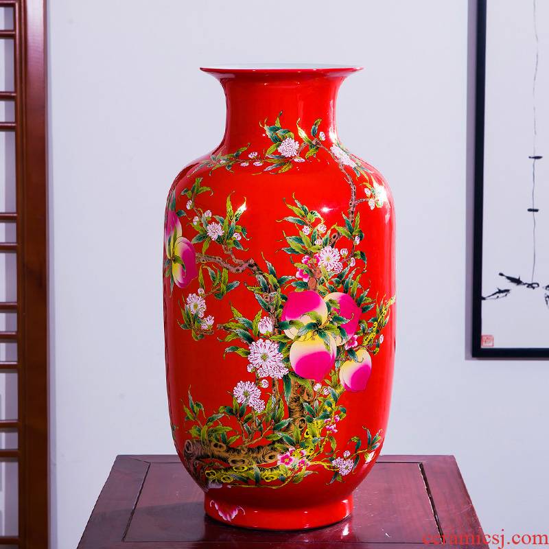 Aj45 jingdezhen ceramics China red large vases, furnishing articles home sitting room adornment rich ancient frame handicraft
