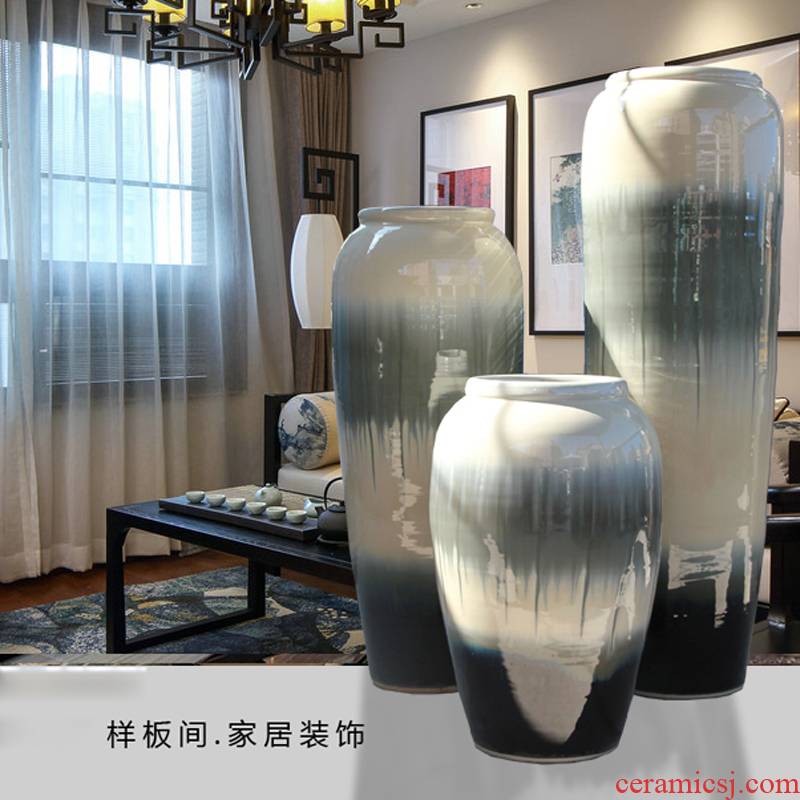 Simulation flower glaze ceramic vase landing dried flowers of modern new Chinese style villa hotel furnishing articles flower arranging variable sitting room