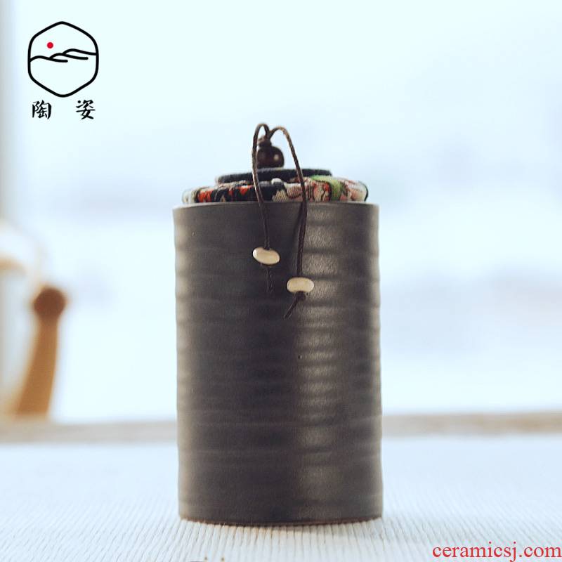 TaoZi caddy fixings small ceramic seal tank mini tea pot portable travel box of pu 'er tea tea storage warehouse