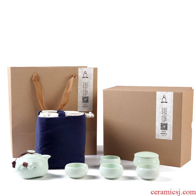 Up with porcelain remit a pot of four small set of portable receive package travel tea set gift kung fu tea
