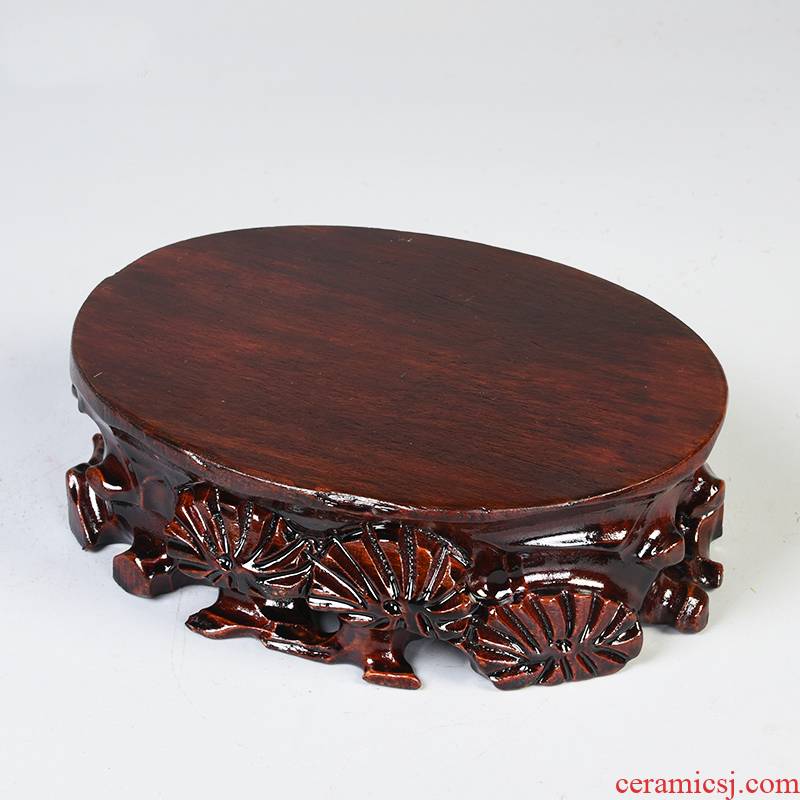 Pianology picking taishan stone stone base miniascape of oval vase base solid wood can be excavated wooden statute tap
