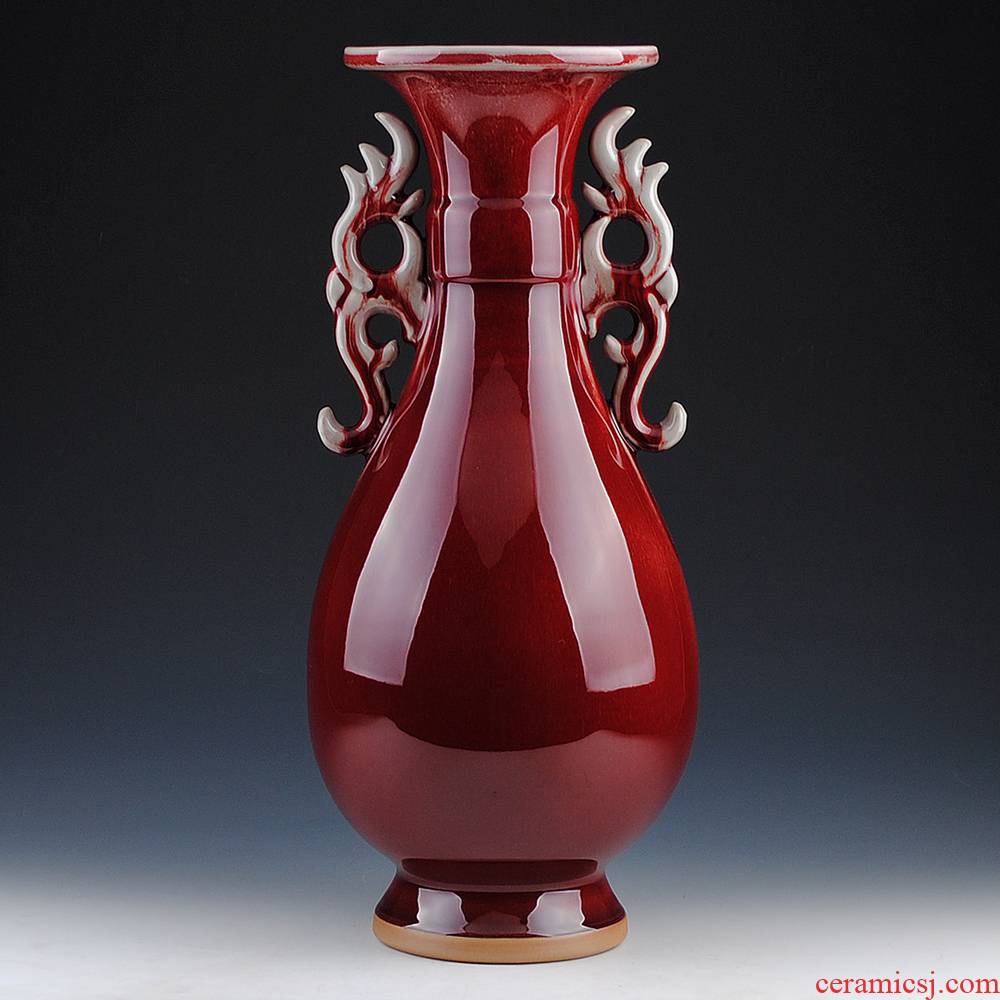 Jun porcelain of jingdezhen ceramics slicing ears ruby red vase okho spring Chinese domestic act the role ofing handicraft furnishing articles